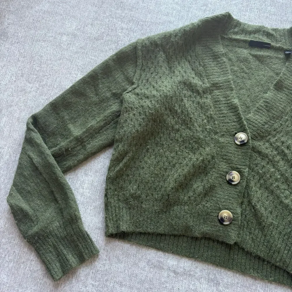 ATM ANTHONY THOMAS MELILLO Cropped Green Knit Cardigan - Picture 5 of 9